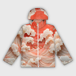 Ветровка с капюшоном женская Японские красные волны, цвет: 3D-белый