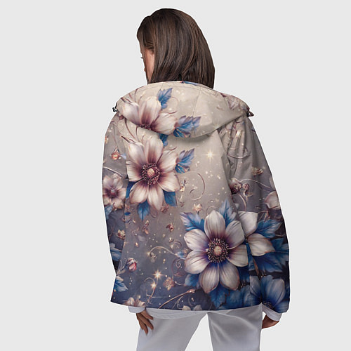 Женская ветровка Сине-бежевый дымчатый с цветами / 3D-Черный – фото 4