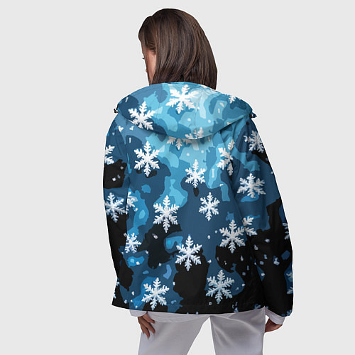 Женская ветровка Стилизованный паттерн со снежинками тёмно-синий / 3D-Черный – фото 4