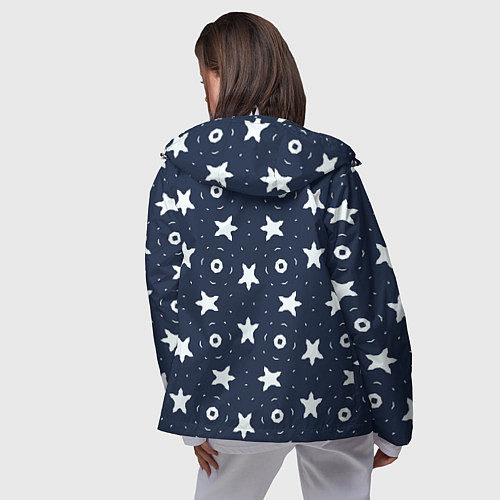 Женская ветровка Белые кольца и звезды на синем / 3D-Белый – фото 4
