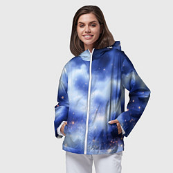 Ветровка с капюшоном женская Сине-голубая волшебная дымка, цвет: 3D-белый — фото 2