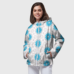 Ветровка с капюшоном женская Цветочно-геометрический узор, цвет: 3D-белый — фото 2