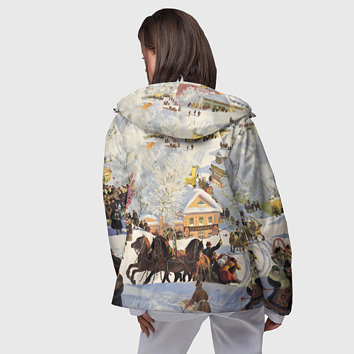 Женская ветровка Русская тройка зимой - картина Масленица Кустодиев / 3D-Белый – фото 4
