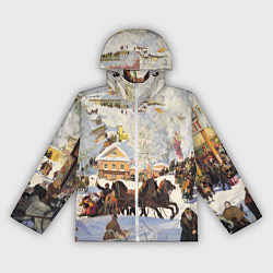 Ветровка с капюшоном женская Русская тройка зимой - картина Масленица Кустодиев, цвет: 3D-белый