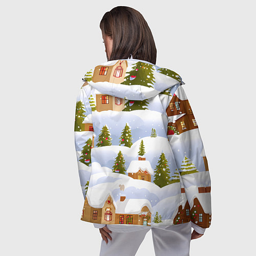 Женская ветровка Новогодние домики и елочки / 3D-Белый – фото 4