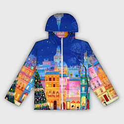 Женская ветровка Разноцветные новогодние домики