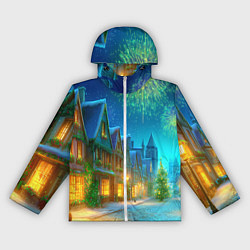 Ветровка с капюшоном женская Праздничный новогодний салют, цвет: 3D-белый