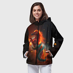 Ветровка с капюшоном женская Смена зелёной змеи на красную огненную лошадь, цвет: 3D-черный — фото 2