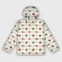 Женская ветровка Зимний паттерн с оленем и чашками какао