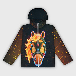 Ветровка с капюшоном женская Новогодняя мандариновая лошадь, цвет: 3D-белый