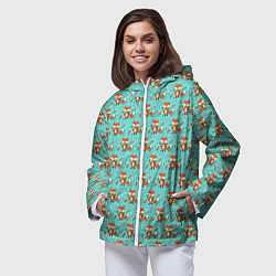 Ветровка с капюшоном женская Лисица среди листьев и цветов паттерн, цвет: 3D-белый — фото 2