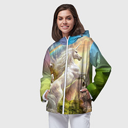 Ветровка с капюшоном женская Радужный единорог, цвет: 3D-белый — фото 2