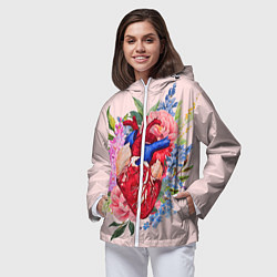 Ветровка с капюшоном женская Цветочное сердце, цвет: 3D-белый — фото 2